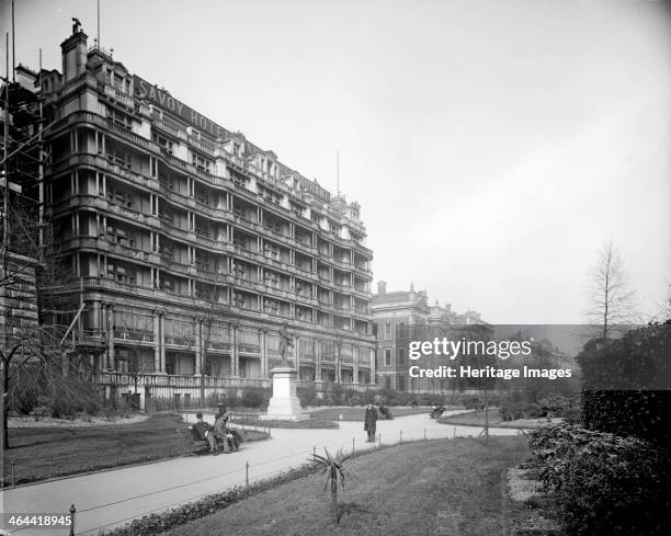 The Savoy Hotel, adjoining the Savoy Theatre, London, 1893. It was the idea of Richard d'Oyly Carte, designed by TE Collcutt and opened in 1889. The...