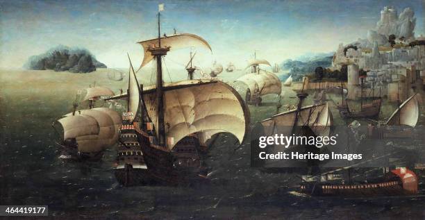 Portuguese Carracks off a Rocky Coast, c.1540. From a private collection.