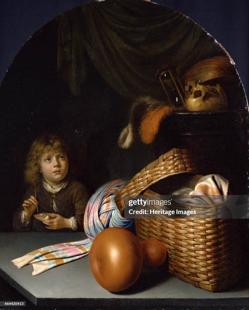 Still Life with a Boy Blowing Soap-bubbles, c. 1635. Artist: Dou, Gerard (Gerrit) (1613-1675)