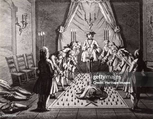 The French Freemasons initiation ceremony, 18th century. From a private collection.