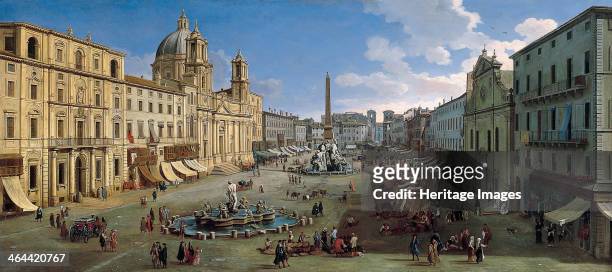 The Piazza Navona in Rome, 1699. Found in the collection of the Thyssen-Bornemisza Collections.