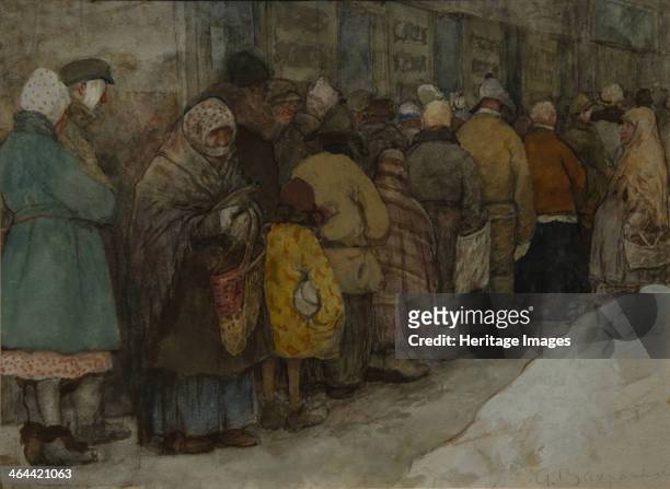 The Queue, ca 1921. Found in the collection of the State Tretyakov Gallery, Moscow.