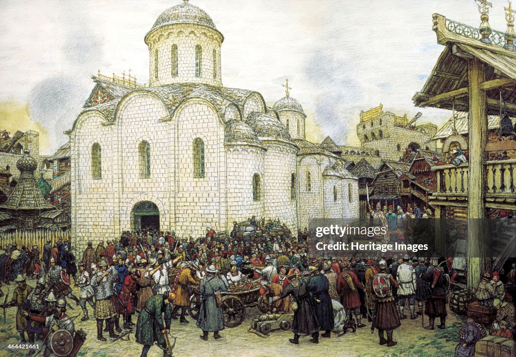 'Khan Tokhtamysh's invasion of Moscow in 1382', 1918. Artist: Apollinary Vasnetsov