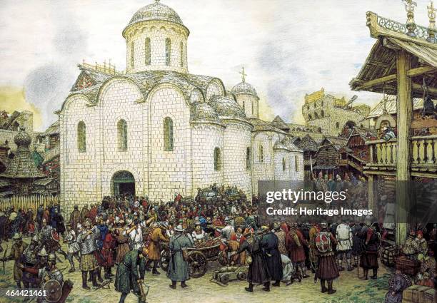 'Khan Tokhtamysh's invasion of Moscow in 1382', 1918. Tokhtamysh was a Mongol ruler who led the Golden Horde's military invasion of Russia in 1382....