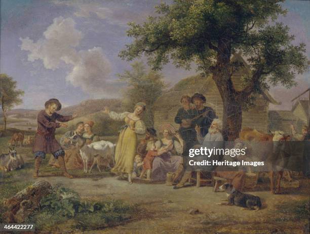 Peasants merry-making, Second Half of the 18th cen.. Found in the collection of the State Tretyakov Gallery, Moscow.