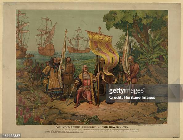 Columbus taking possession of the new country, 1893. Artist: Anonymous