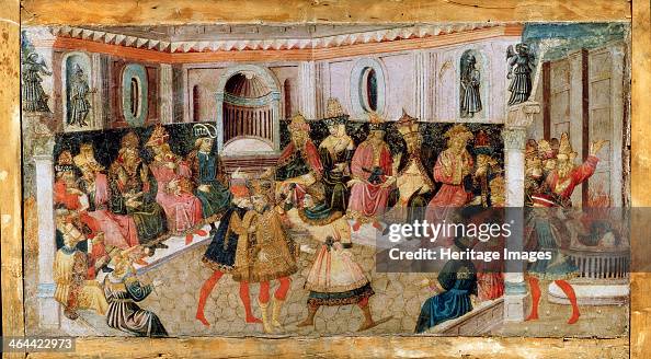 'The Assassination of Julius Caesar', 15th century. Artist: Apollonio di Giovanni di Tommaso 'The Assassination of Julius Caesar', 15th century. Artist: Apollonio di Giovanni di Tommaso