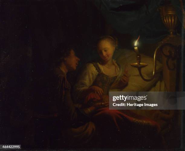 Candlelight Scene. A Man offering a Gold Chain and Coins to a Girl seated on a Bed, ca. 1665-1667. Found in the collection of the National Gallery,...