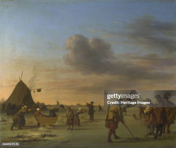 Golfers on the Ice near Haarlem, 1668. Found in the collection of the National Gallery, London.