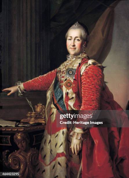 Catherine the Great, Empress of Russia, 1782. Portrait of Catherine II who came to the throne in 1762. A German princess, Catherine was chosen at the...