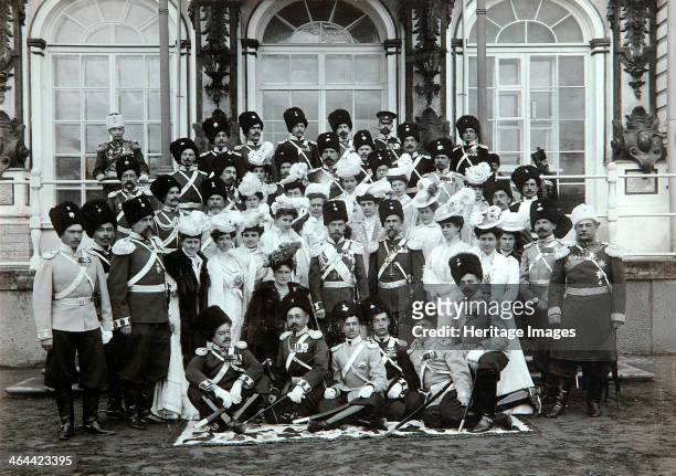 Russian Imperial family outside the Catherine Palace, Tsarskoye Selo, Russia, early 20th century. Tsar Nicholas II of Russia and Tsarina Alexandra...