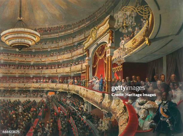 Auditorium of the Bolshoi Theatre, Moscow, Russia, 1856. The home of the famous Bolshoi Ballet Company founded in 1776, the theatre itself opened in...