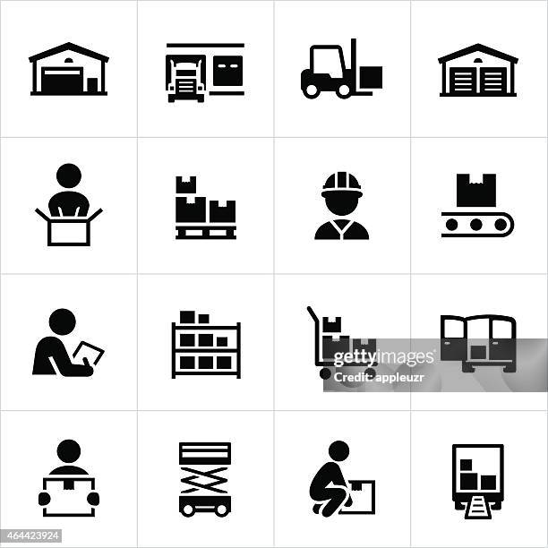 distribution warehouse icons - carrying stock illustrations