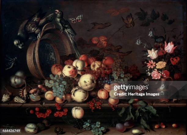 'Still Life with Fruits, Flowers and Parrots', 1620s. Found in the collection of the State Hermitage, St Petersburg.