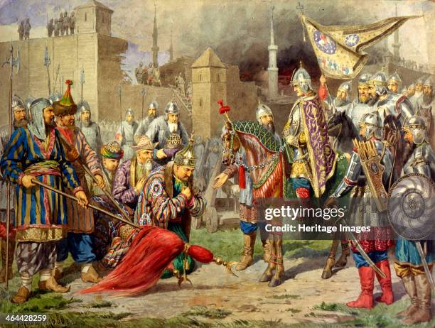 'Tsar Ivan IV Conquering Kazan in 1552', 1880. Kazan, the capital of the Tatar Khanate of Kazan, fell to the Russian army of Ivan the Terrible after...