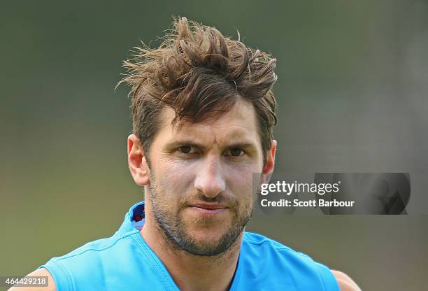 Jarrad Waite of the Kangaroos looks on during a North Melbourne Kangaroos AFL media session at NMFC on February 26, 2015 in Melbourne, Australia.