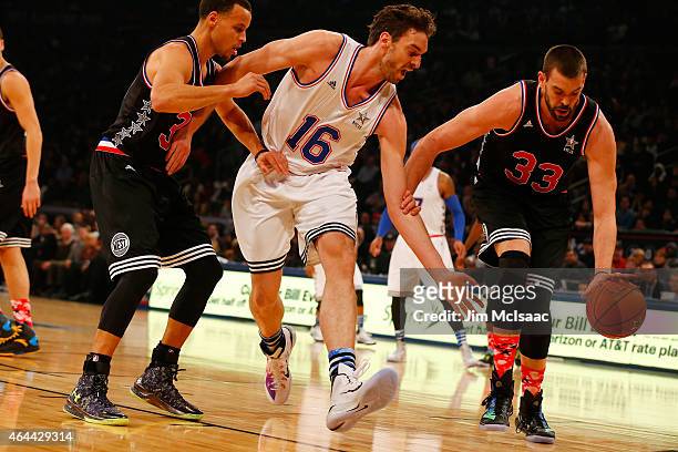 Marc Gasol of the Western Conference in action against Pau Gasol of the Eastern Conference during the 2015 NBA All-Star Game at Madison Square Garden...