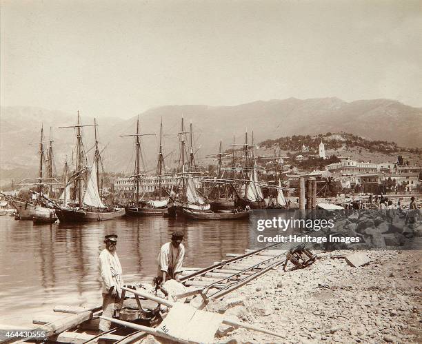 The construction of a pier in Yalta, Crimea, late 19th century. From a private collection.