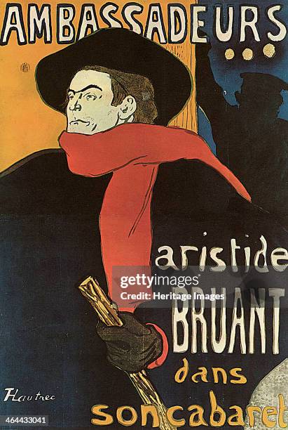 'Bruant in Ambassadeurs', 1892. Poster. Toulouse-Lautrec, Henri, de . Found in the collection of the State A. Pushkin Museum of Fine Arts, Moscow.
