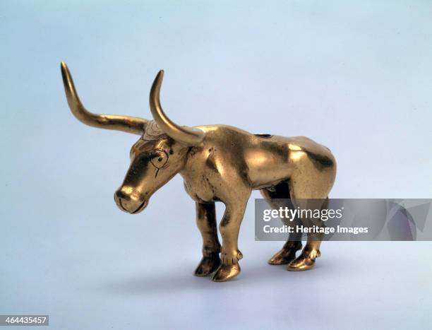 Gold figurine of a bull , Scythian, 3rd millenium BC. Found in the collection of the State Hermitage, St Petersburg.