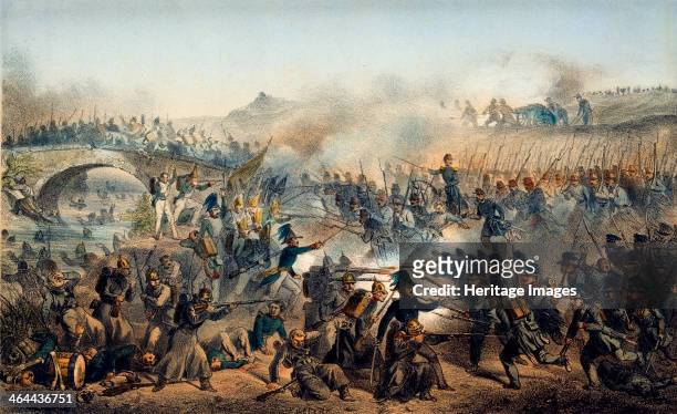 'The Battle of the Chernaya River on August 16, 1855', 19th century. Battle scene from the Crimean War. The battle began with an offensive by the...