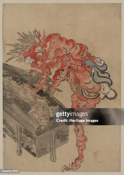 Demon, possibly Ibaraki, opening a box, Early 19th cen.. From a private collection.