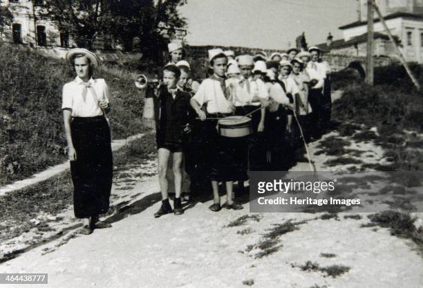 Pioneers unit at All-Union Young Pioneer Camp Artek, Gurzuf, Crimea, USSR, 1930s. The Young Pioneers was a youth organisation established by the...