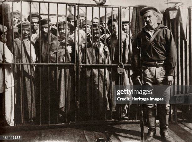 Caged prisoners cage on the steamer 'Petersburg' on the way to Sakhalin, Russia, 1890. A large island off the Pacific coast of Siberia, Sakhalin...