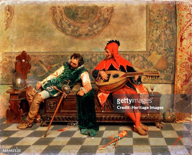 'Drunk Warrior and Court Jester', Italian painting of 19th century. Tomba, Casimiro . Found in the collection of the M. Kroshitsky Art Museum,...