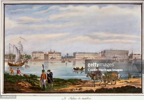 The Marble Palace and the Neva Embankment, St Petersburg, Russia, 1822. Built between 1768 and 1785, the Neoclassical Marble Palace was constructed...
