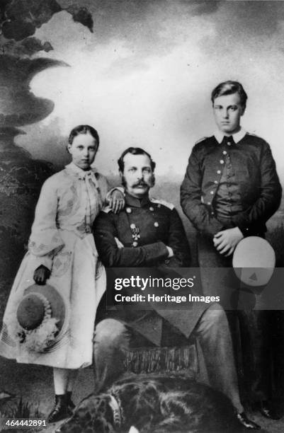 Tsar Alexander II of Russia with his daughter Maria and son Alexei, 1863. Grand Duke Alexei Alexandrovich and Grand Duchess Maria Alexandrovna were...