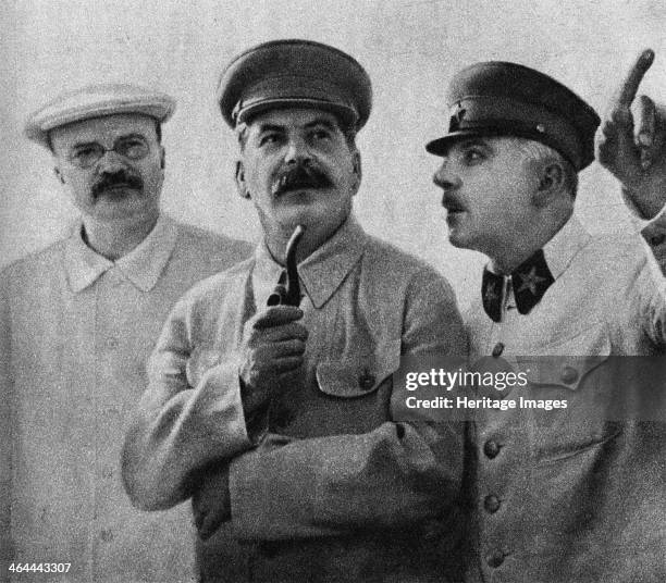 Vyacheslav Molotov, Joseph Stalin and Kliment Voroshilov on the Central Aerodrome, June 25, 1937.