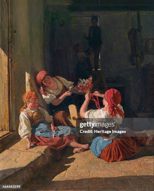 Children decorating a Conscript's hat, 1854. From a private collection.