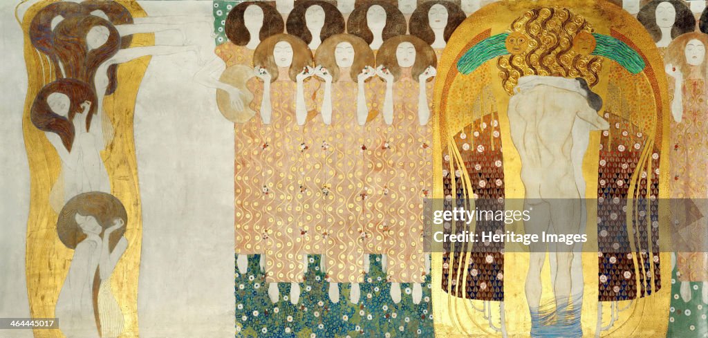 The Beethoven Frieze, Detail: The Arts, Chorus of Paradise, Embrace, 1902. Artist: Klimt, Gustav (1862-1918)