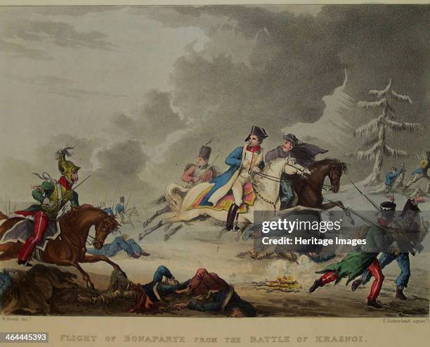The Flight of Bonaparte from the Battle of Krasnoi, 1815. Found in the collection of the State Borodino War and History Museum, Moscow.