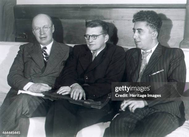 Sergei Prokofiev, Dmitri Shostakovich and Aram Khachaturian, Russian composers, 1945. Prokofiev , Shostakovich and Khachaturian were three of the...