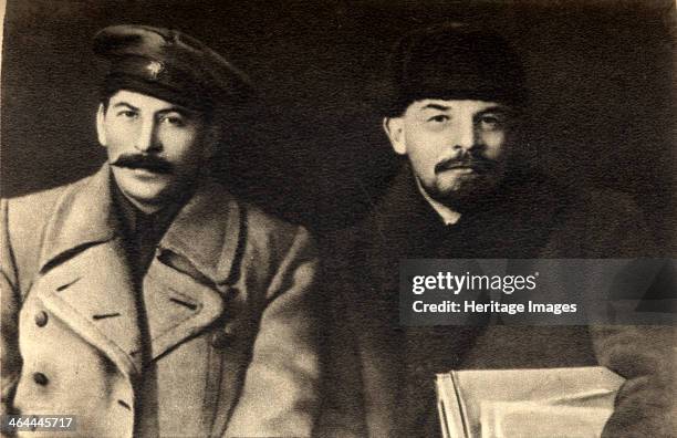 Stalin and Lenin, Russian Bolshevik revolutionary leaders, Moscow, Russia, 1919. Stalin and Lenin at the VIII Congress of the Russian Communist...