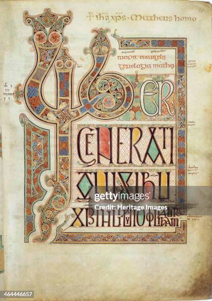 The Lindisfarne Gospels, 715-721. Eadfrith, . Found in the collection of the British Museum, London.