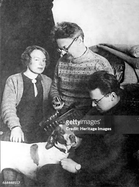 Leon Trotsky and his family, Alma Ata, USSR, 1928. Trotsky with his wife, Natalia Sedova , and son, Lev Sedov . Trotsky was one of the leading...