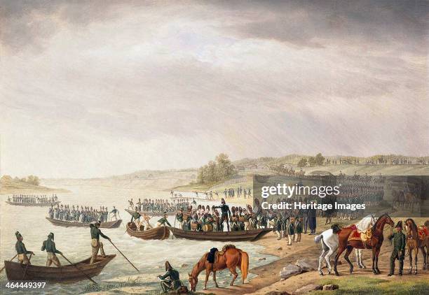 Italian Corps of Eugene de Beauharnais Crossing the Niemen on 30 June 1812, . Part of Napoleon's Grande Armee embarking on the invasion of Russia....