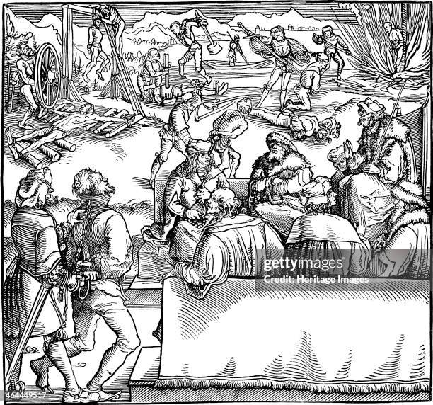 Court session. Illustration from the book Phisicke Against Fortune by Petrarch, 1532. From a private collection.