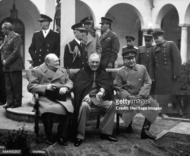 Conference of the Allied leaders, Yalta, Crimea, USSR, February 1945. British Prime Minister Winston Churchill , US President Franklin D Roosevelt ,...