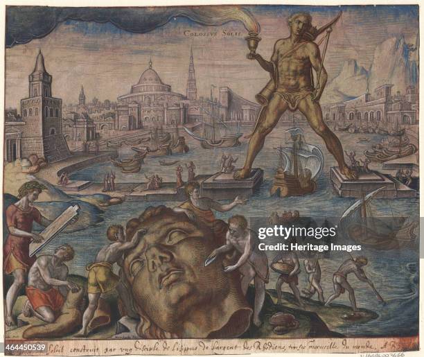 The Colossus of Rhodes After Maarten van Heemskerck, 1572. Found in the collection of the Bibliothèque municipale de Lyon.