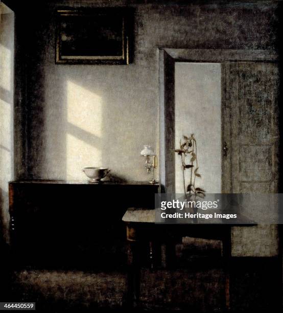 Interior with potted plant on card table, 1910-1911. Found in the collection of the Malmö Konstmuseum.
