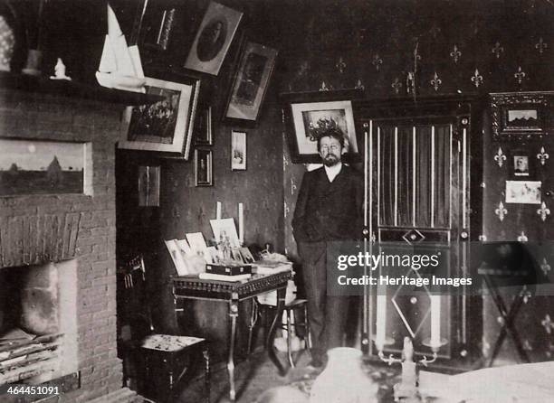 Russian author Anton Chekhov in his studio, Yalta, Crimea, Russia, 1901. Chekhov is regarded as one of Russia's finest playwrights and one of the...