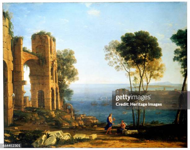 'Coast View with Apollo and the Cumaean Sibyl', between 1645 and 1649. Lorrain, Claude . Found in the collection of the State Hermitage, St....