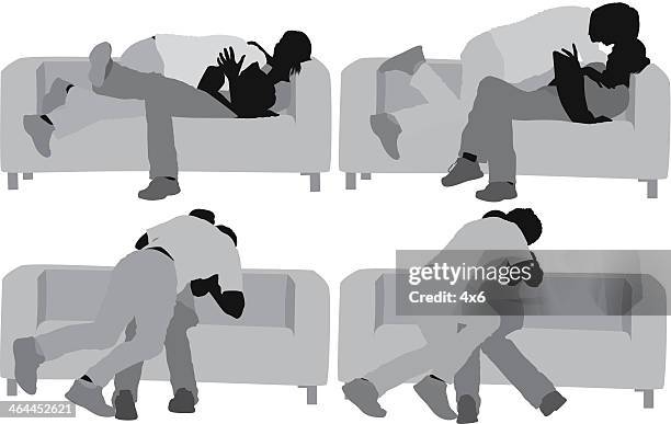 romantic couple on a couch - couple couch stock illustrations