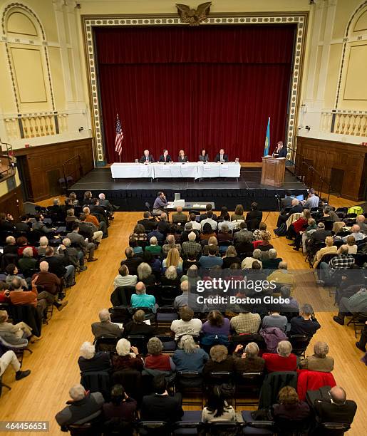 Left to right, Don Berwick, Steve Grossman, Martha Coakley, Juliette Kayyem and Joe Avellone during the first Democratic Candidates Governor...