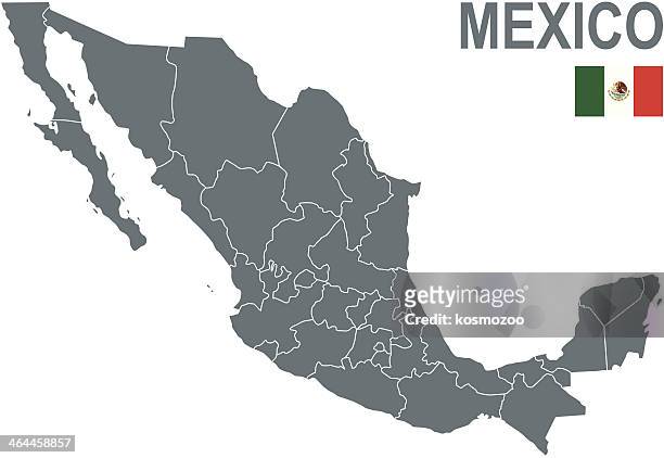 political map of mexico with mexican flag in the top corner - mexico 幅插畫檔、美工圖案、卡通及圖標