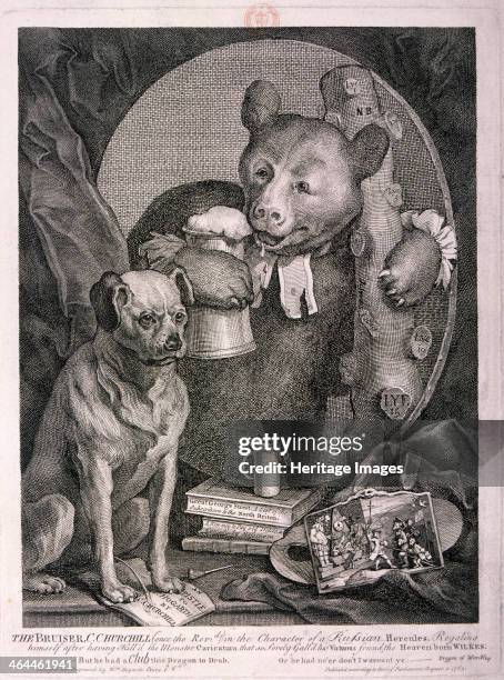 'The Bruiser, C. Churchill ... In the character of a Russian Hercules ...', 1763. The poet Charles Churchill is depicted as a bear in a clerical...